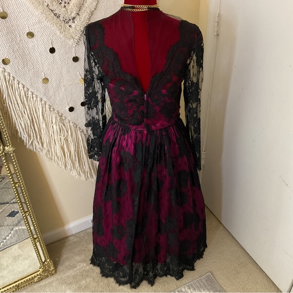 Vintage Sylvia Standig New York Silk and Lace Evening Dress Black Pink Size 2 - Picture 4 of 11